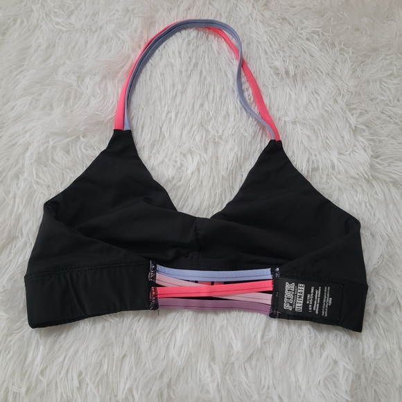 PINK Victoria's Secret Ultimate Halter Black Sports Bra with Multicolor Straps M - Picture 7 of 8